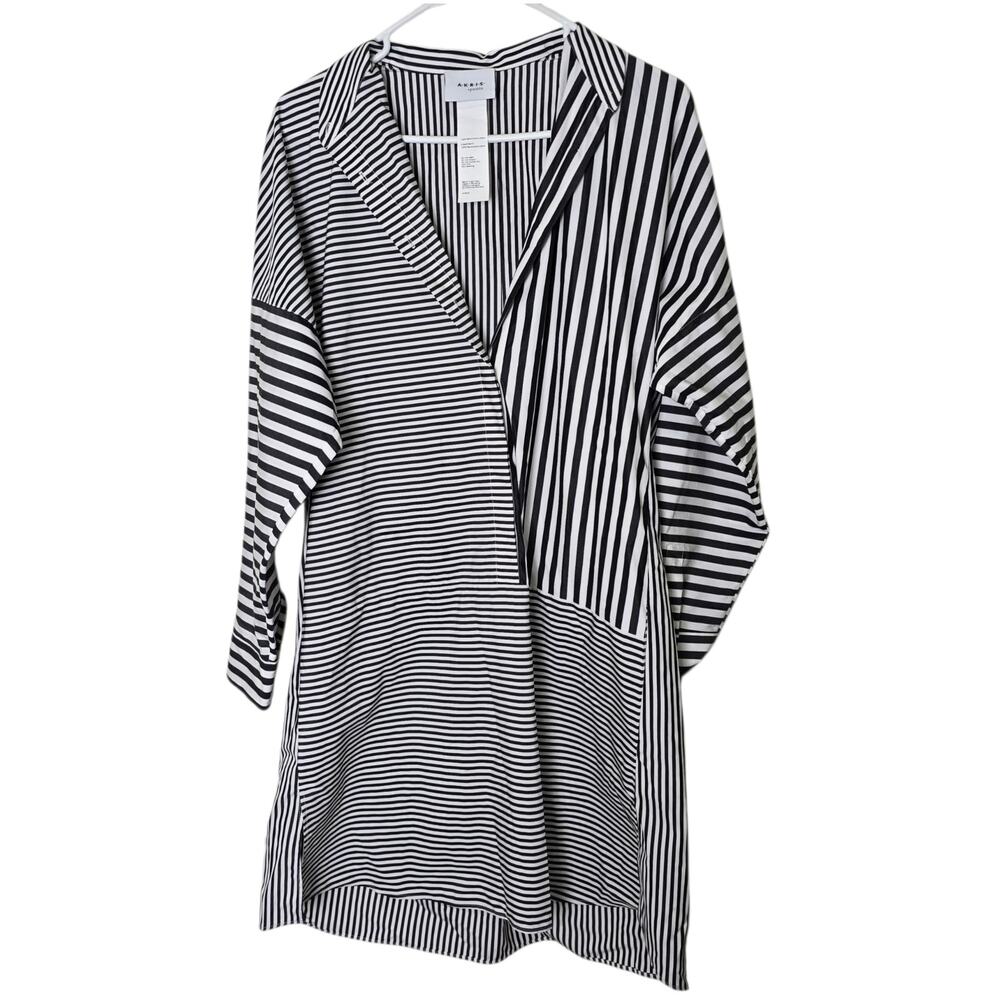 AKRIS PUNTO White Black Striped Cotton Kimono Poplin Shirt Dress 6 Small - Picture 2 of 7